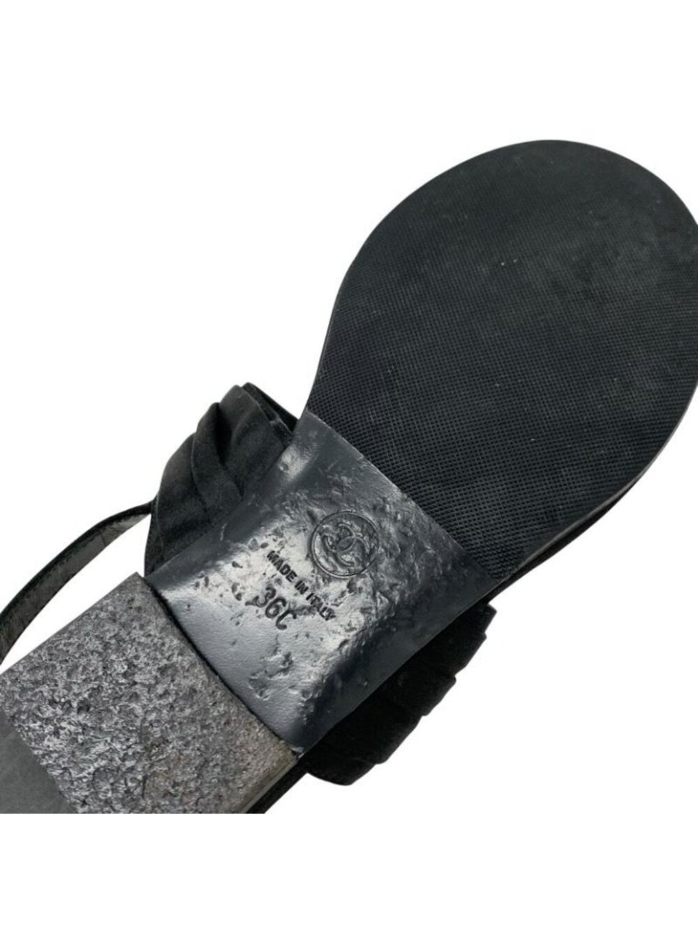 Chanel Sandals Shoes Satin Black Gold Coco Mark Rhinestone Thong Flat - Picture 8 of 10